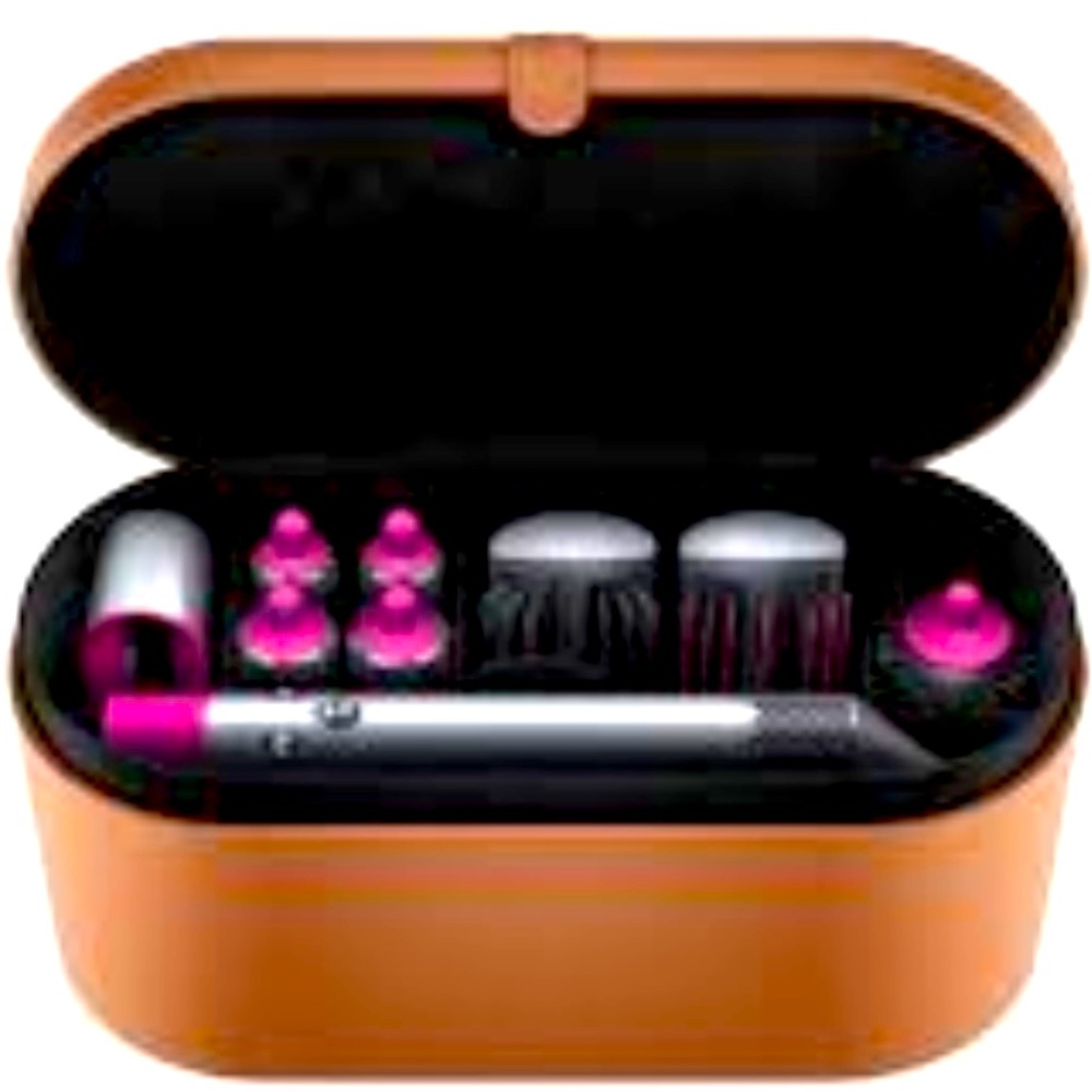 Dyson Airwrap with additional long barrels, case and storage stand.
